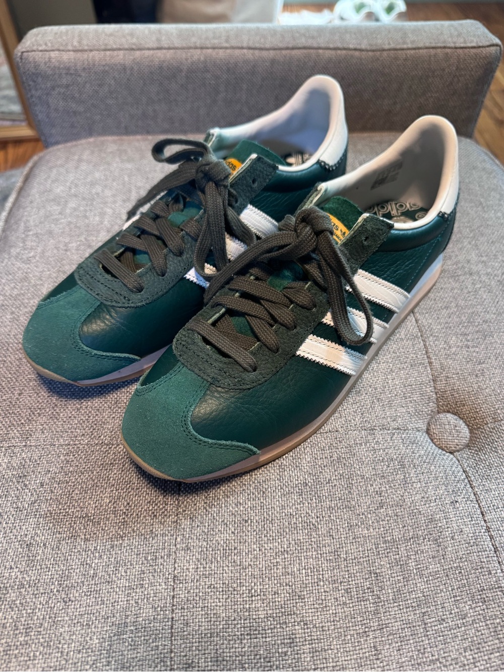 Adidas Country OG Green Classic Leather Sneakers with White Stripes